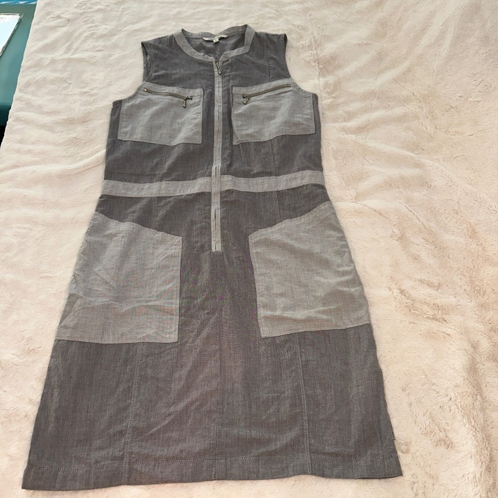 Calvin Klein Jeans Womens Grey Sleeveless Utility Zip Front Cotton Dress Small
